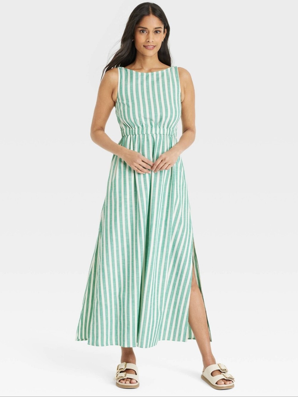 UNIVERSAL THREAD Green and White Striped Sleeveless Maxi Dress Size Medium
